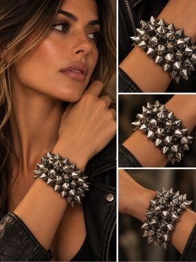 Silver Spike stretch Statement Bracelet - Women Jewelry